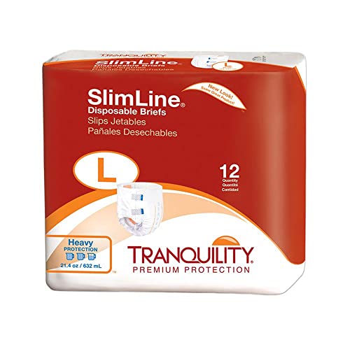 Tranquility Slimline Original Adult Disposable Brief, Large, Incontinence Care with a Slimmer Fit, Peach Mat Core& Kufguard Technology, Latex-Free, 21.4oz Capacity, 96ct Case