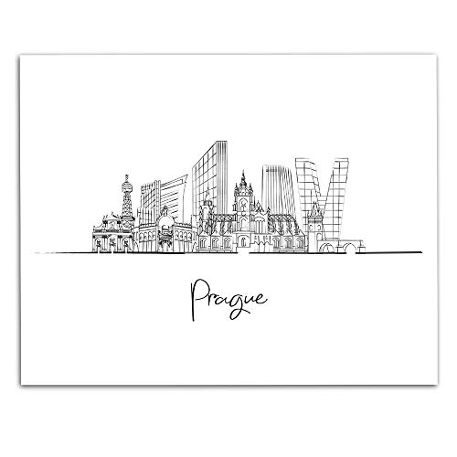 Prague, Czech Republic Europe - City Landscape Skyline Travel - Black And White Unframed 11X14 Wall Art Print - Living Room Decor - Souvenir Gifts And Anniversary Travel Gifts For Him And Her #TOP24