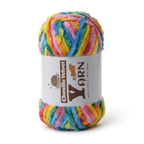 Image of Plush Chenille Chunky Yarn - Fluffy Velvet Yarns Crochet for Blanket Knitting and Crocheting - Soft Baby Yarn for Crocheting - Amigurumi Crochet Yarns 100g (87yds) (Neon)