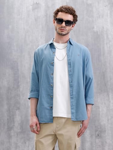 Image of WROGN Men's Cotton Linen Blend Shirt | Solid | Slim Fit