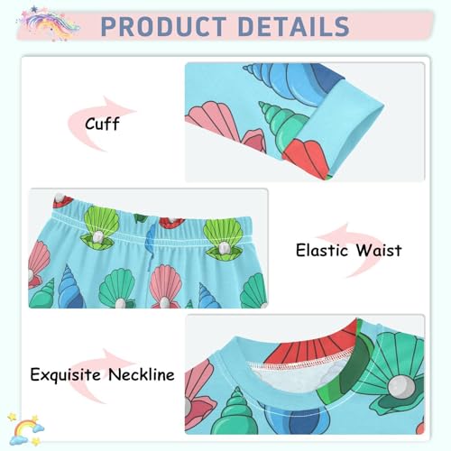 Pajama Sets Long Sleeve Colorful Seashell Pattern Prints Soft Comfy Sleepwear 2 Piece PJS 3-8T4