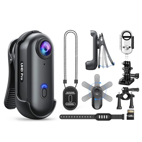BOBLOV W4 4K Bodycam - Fotocamera per corpo Mini, con clip girevole a 360° e clip magnetica, 90 minuti per registrazioni, lezioni, viaggi, passeggiate con animali domestici (4K 128GB impermeabile)