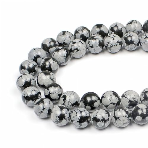 MJDCB Snowflake Obsidian Beads Round Natural Stone Beads for Jewelry Making DIY Bracelet (10mm)