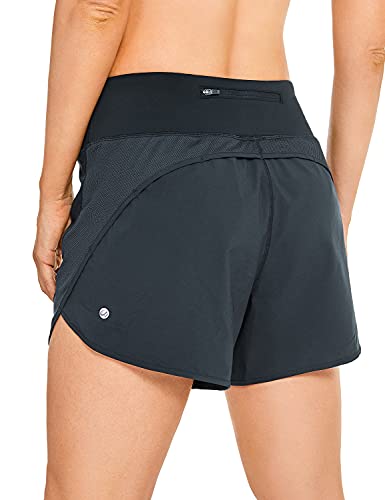 Crz Yoga Women's High Waist Workout Running Shorts Mesh Liner 4'' - Quick Dry Mesh Athletic Sport Gym Shorts Zip Pocket True Navy Small #TOP15
