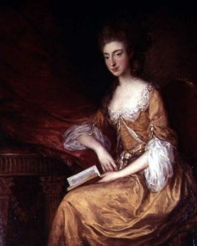 Lienzo impreso de Retrato de una dama con un libro de Gainsborough, cuadro de 60x90cm