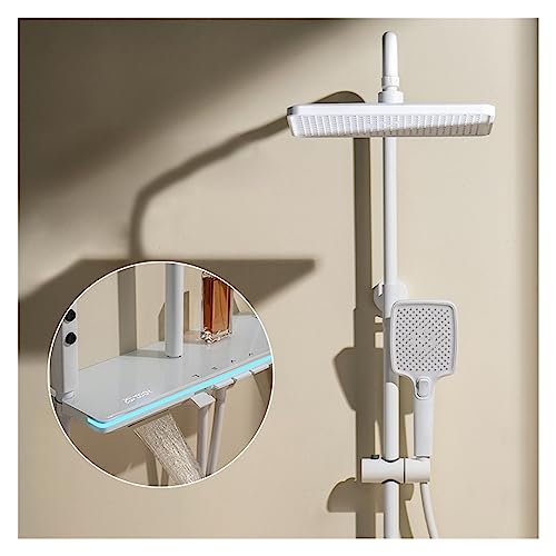 Shower Panel, Digital Display Shower Set, Piano Button Ambient Light Shower System Set Modern Showers, for Bathroom Brass Glass Shelf Shower (White ct) miniatura 2