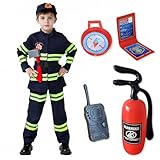 Deguisement Pompier Enfant, Costume de Pompier pour Enfants, Déguisement Pompier Contient 8 Accessoires, Accessoires de Déguisement Pompier Enfants 3 ans Parfait pour Halloween ou Carnaval