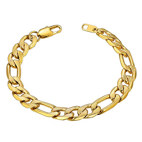 ChainsHouse Figaro Link Chain Bracelet, Mens Gold Bracelet Stainless Steel/Black/14K Gold Plated Wrist Figaro Bracelets for Men Women, 6MM-13MM, 7.5"/8.3", Send Gift Box a: 9mm-gold 8.3 Inch