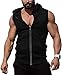COOFANDY Herren Gym Hoodie Ärmellose Zip Up Workout Shirts Bodybuilding Training Muskeltops mit Taschen,Schwarz,L