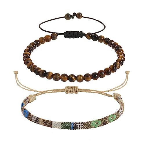 LUBINGSHINE 2pcs Surfer Beach Bracelet, Weave Bracelets for Men Women, Handmade Boho Beaded Braided Bracelets, Summer Jewelry Wrap Bracelets, Waterproof Adjustable Anklet2