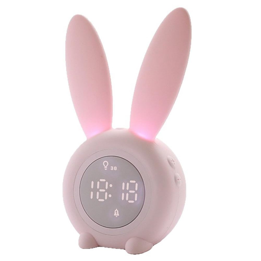 Lampe de Nuit Mignonne, Horloge Numérique à LED de Dessin Animé, Affichage LED Électronique, Contrôle du Son, Horloge de Bureau Rechargeable