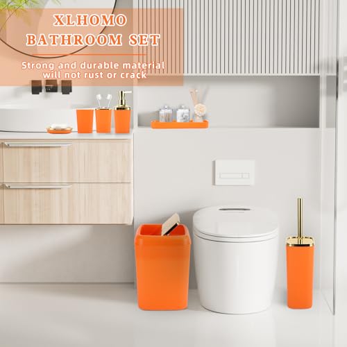 XLHOMO Orange Bathroom Accessories, 24 Pieces Orange and Gold Bathroom Accessories Set with Shower Curtain, Bath Towels, Trash Can, Soap Dispenser and Soap Dish for Bathroom/Housewarming - Thumbnail 7