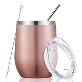 JEAREY Stemless Glass Tumbler 12 oz Stainless Steel Double Wall Vacuum Insulated Wine Cup with Lid Travel Friendly