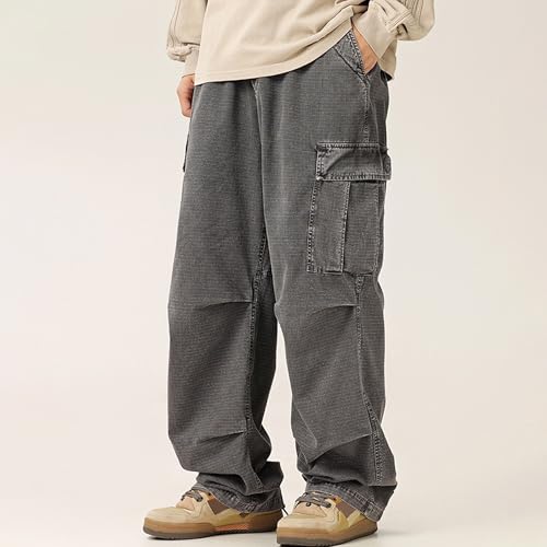 XYXIONGMAO Men's Black Casual Loose Cargo Pants Multi-Pocket Sweatpants Hip Hop Streetwear Pleated Techwear Joggers Overalls3