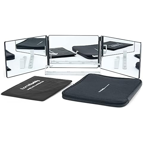 HomeBuddy Self Haircut Mirror - 3 Way for Hair Cutting, Portable, Easy to Use 360 Mirror, Adjustable Barber Haircut, Beard Trimming, Shaving Hairdressing Cape Included, Black, 40 x 12.9 x 8 Inch Cover