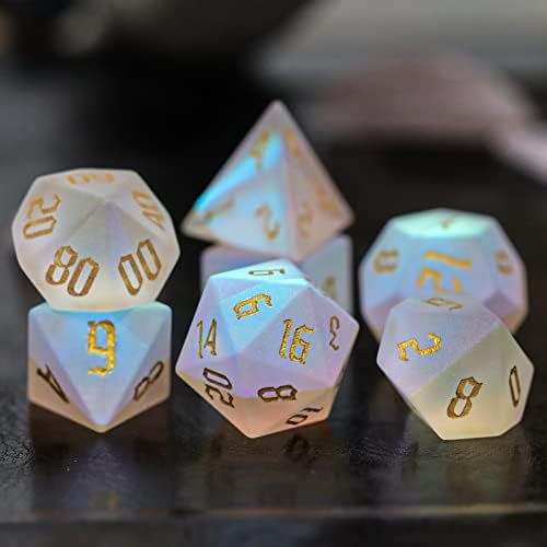 Lucky-M Gemstone Dice DND Dice Dungeons and Dragons Mini dice Set Role Playing Game dice Sets D&D Accessories Gift (5.Frosted Rainbow Gold Number)