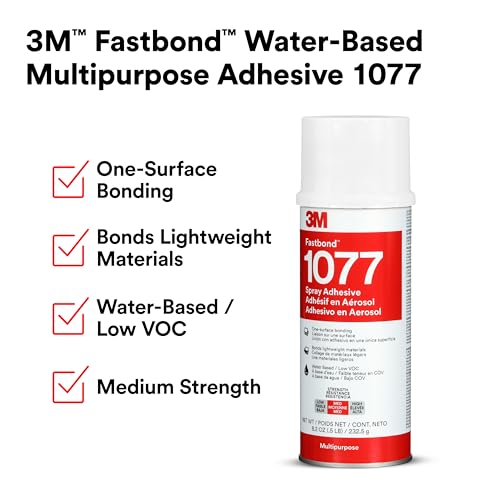 Image of 3M Fastbond Water-Base Multipurpose Adhesive 1077, Low VOC, Net Wt 8.2 oz | Neutral, 1 Can, Bonds Cardboard, Cork, Fiberglass Insulation, Wood