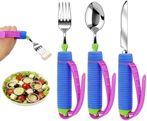 3 Pcs Adaptive Utensils for Disability, 360°Gadgets Swivel Fork S...