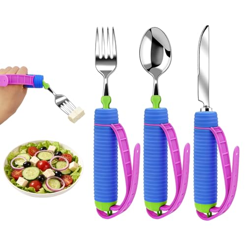 3 Pcs Adaptive Utensils for Elderly, 360° Gadgets Swivel Fork Spoon
