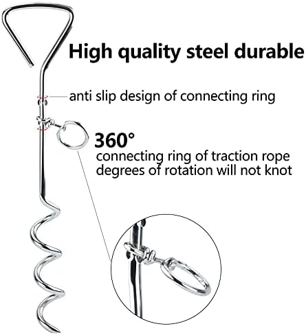 Jodsen Dog Spike,2 x 6Ft Dog Tie Out Cable for Outside,Metal Pet Stake Spiral Shape Tie-Out Dog Chains Ground Spike for Camping Yard,Suit for Small Medium and Large Pets