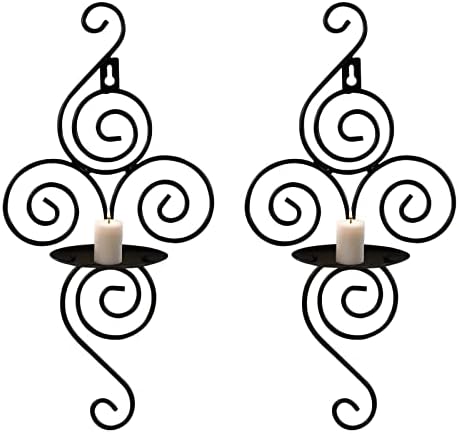Wall Candle Holders Decorative, TACYKIBD Hanging Wall Candle Sconces and Wall Sconces Set of 2, Elegant Metal Iron Candle Holders for Home Decorations Events Living Room Weddings Farmhouse (Black)