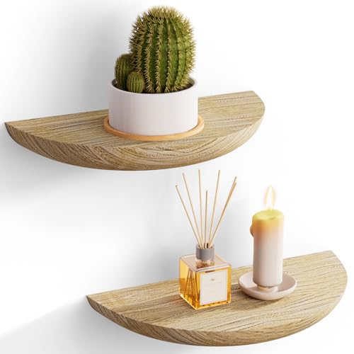 QsQueen Solid Wood Half Round Floating Wall Shelves | Elegant Floating Shelves, Elevate Your Space. Perfect for Living Rooms, Bathrooms, Bedrooms, Offices, Children's Rooms