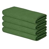 Artoid Mode 100% Cotton Olive Green Waffle Weave Kitchen Dish Cloths, 13x28 Inch Ultra Soft Absorbent Quick Drying Kitchen Dish Towels Set of 4