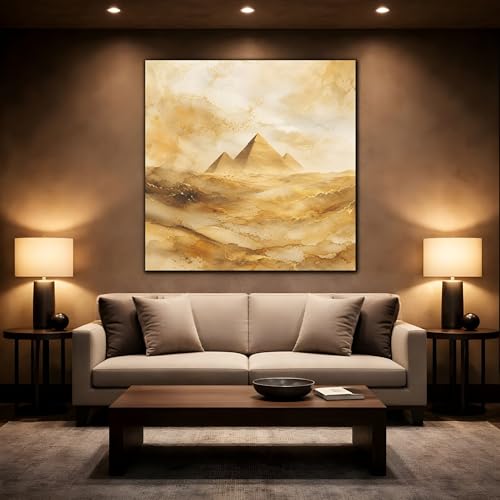 Tableau abstrait pyramide dorée 90x90 cm pour salon - 2