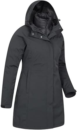 Mountain Warehouse Alaskan Womens 3 in 1 Long Jacket | Ladies Waterproof & Adjustable Raincoat with Hood, Detachable Inner Coat & Taped Seams for Comfort, For Wet Weather & Winter
