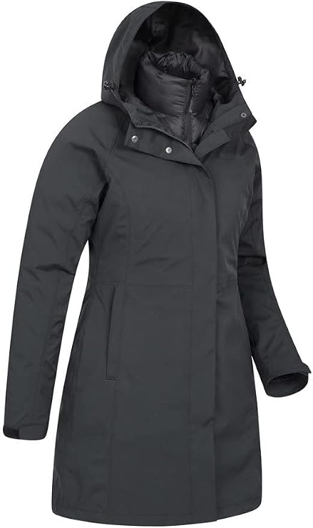 Mountain Warehouse Alaskan Womens 3 in 1 Long Jacket | Ladies Waterproof & Adjustable Raincoat with Hood, Detachable Inner Coat & Taped Seams for Comfort, For Wet Weather & Winter