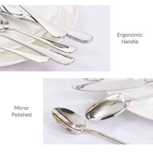 HIKAA 60PCS Silverware Set Service for 12, Premium Stainless Steel Flatware Set Mirror Polished, Modern Kitchen Cutlery Set with Spoons Forks Knives, Dishwasher Safe Utensils for Home Restaurant - image 3