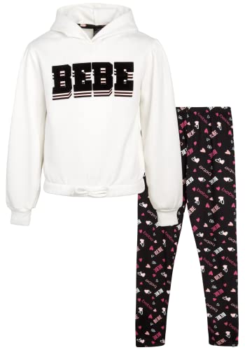 Bebe Girls' Legging Set - 2 Piece Yummy Fleece Hoodie Sweatsuit Kids Clothing Set (Size: 7-16), Size 10/12, Vanilla Black #TOP27