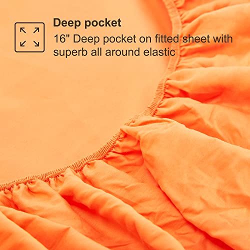 Best Season 400 Thread Count Cotton Queen Size Sheet Set (Orange Color) 4 Piece - 100% Long Staple Cotton Sheets Set, Soft Cotton Bed Sheets Sets With Deep Pocket Fit Upto 16 Inch #TOP5