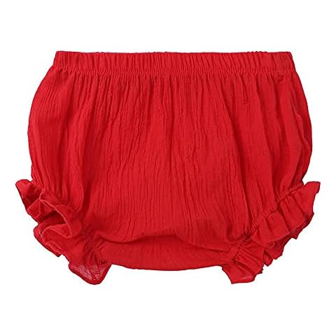 DCUTERQ Toddler Baby Girls Boys Solid Color Cotton Linen Shorts Summer Bloomers Red 18-24 Months Cover