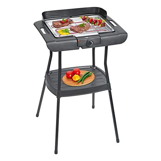 Clatronic BQS 3508 Barbacoa eléctrica con patas, parrilla cromada de 35.5 x 24.5 cm, 2000 W, Metal, Negro