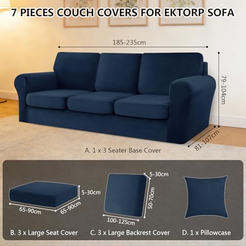 Housse canapé 3 places Ektorp extensible velours bleu royal 7 pièces - 4
