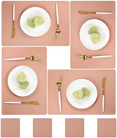 pigchcy Leather 45x30cm Placemats and Coasters Set of 4 PVC Heat-Resistant Waterproof Placemats Washable Wipeable Table Mats for Dining Room and Decor (Grey)