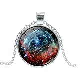 Abaodam Collar Colgante Unisex de Piedras Preciosas Bola de Vidrio Doble Cara de 28 Mm, Cadena de Aleación Plateada de 2,8 Mm, Diseño Nebulosa Galáctica para Joyas Mujer y Hombre,