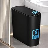 TIPGO 5 Gallon Motion Senor Bathroom Trash Can with Lid, Automatic Garbage Can Touchless, Smart Plastic Waste Basket for Narrow Spaces, Bathroom, Office, Bedroom, Living Room (Black)