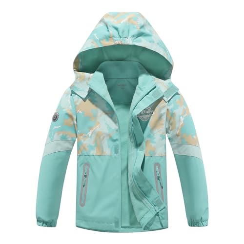 Image of MGEOY Kids Rain Jacket, Waterproof Lightweight Hooded Windbreaker for Boys Girls 4-14Y