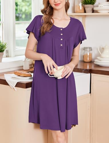 Image of Ekouaer House Dress for Women with Pockets Short Sleeve Moo Moos Plus Size Nightgowns Floral Print Mumu Dresses