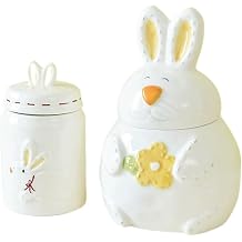 Easter Cookie Jar,Glass Cookie Jars with Lids,Ceramic Cookie Jars for Kitchen Counter Decorative,Easter Candy Jar with Rabbit Ears Lid,Easter Decor for Office Desk Home Spring DecorBoth