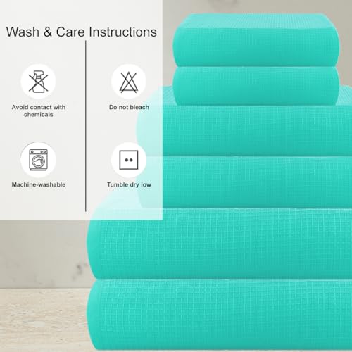 Image of Casa Copenhagen, Egyptian Cotton - Waffle Terry Towel 6 Piece Set, Includes 2 Bath Towels 2 Hand Towels 2 Washcloths - Aqua Blue
