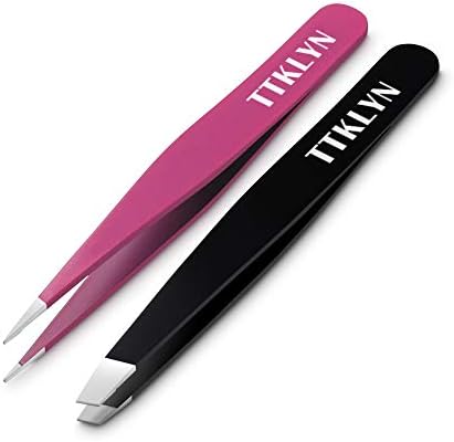 Eyebrow Tweezers Set, Professional Hair Beauty Slanted and Pointed Stainless Steel Tweezers