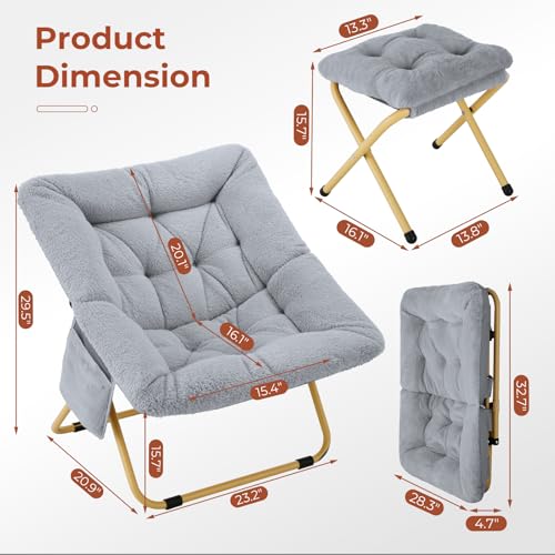 Sillón Plegable de Tela Peluche Gris miniatura 2