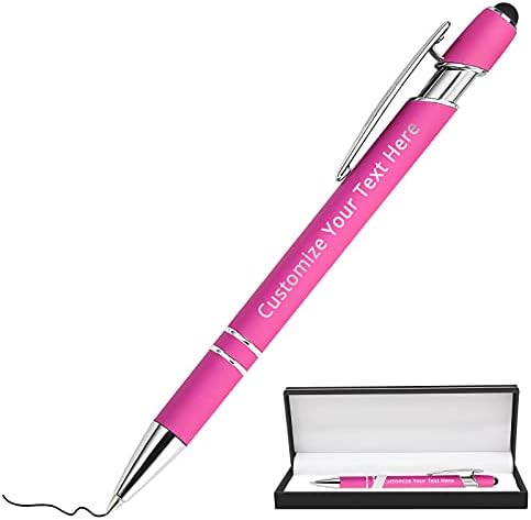 Aolun Personalised Pen,Custom Engraved Ballpoint Pen with Stylus,12 Pcs,Soft Touch Metal,Enter Name,Logo or Message, Great for Birthdays, Anniversaries, Graduations(Medium Point,Black Ink)