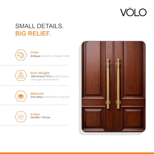 Image of VOLO Main Door Pull Push Handle | Premium Finish, Strong Grip Entrance Door Handle for Home Office Wooden Doors (Pack of 1 Piece, Antique Brass, 12 Inch (300MM))
