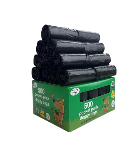 500 TidyZ Dog Poo Bags. Minimum 30% Recycled Plastic. Strong, Large Pet Waste Bags. Tie Handles, Individual Pocket Packs. Scented. Leakproof. 20 Rolls of 25 Bags