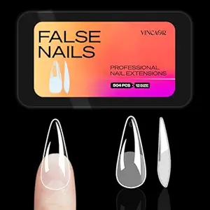 Stiletto Fake Nail Tips - 504Pcs Pre-Shaped Stiletto Gelly Tips for Full Cover Acrylic Nail Extensions, French Style, 12 Sizes - Perfect for DIY Salon or Professional Use