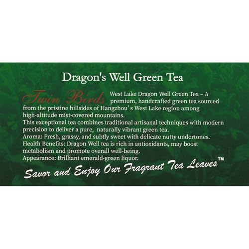 Wing Hop Fung Dragon's Well Green Tea Bags, Premium Handcrafted West Lake Longjing Green Tea, Antioxidant and Wellness Support, Individually Wrapped 100 Tea Bags